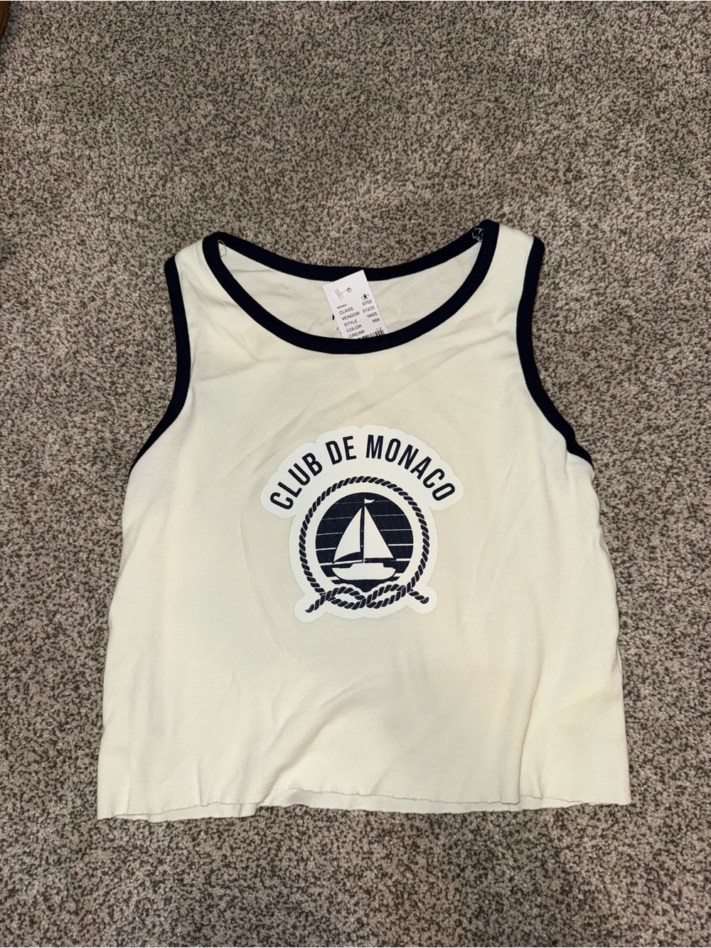 PacSun Cream Tank Top with Navy Trim and Sailboat Graphic